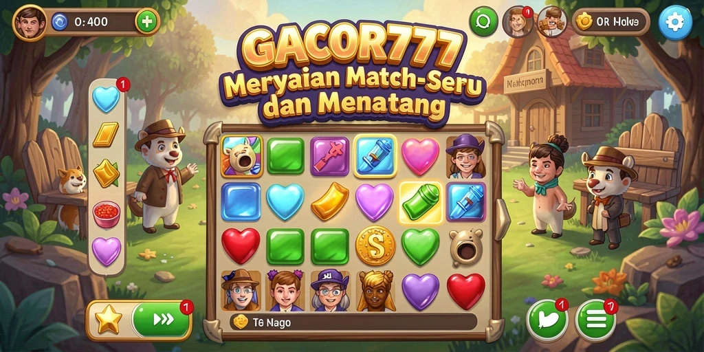 Tampilan gameplay menarik dari GACOR777 dengan suasana Match-3 yang mendebarkan.