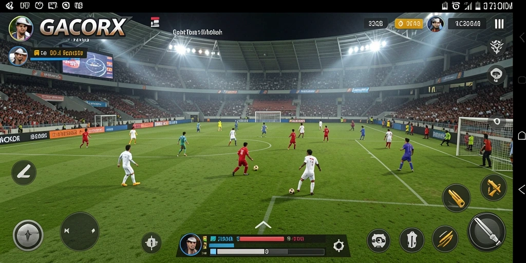 Tangkapan layar utama GACORX menampilkan aksi gameplay sepak bola yang mendebarkan.