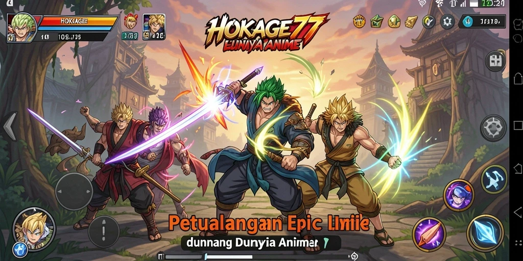 Tangkapan layar gameplay HOKAGE77 yang menampilkan aksi seru dan karakter anime.