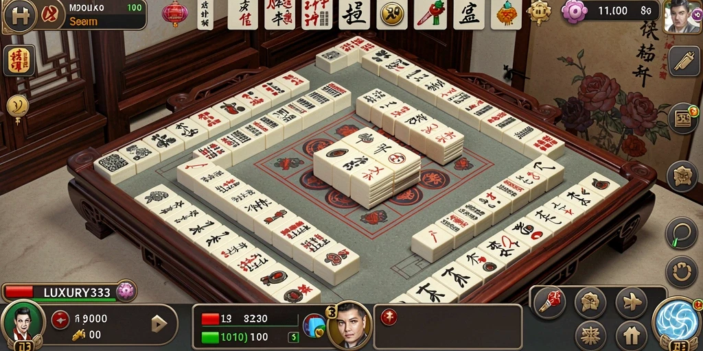 Screenshot gameplay seru LUXURY333 menampilkan papan Mahjong yang menarik.
