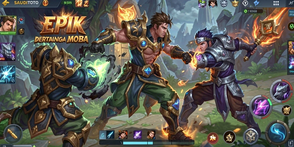 Tampilan pertarungan seru dalam gameplay MOBA SAUDITOTO.