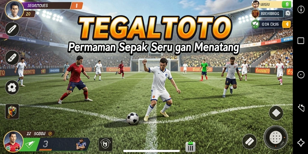 Gameplay TEGALTOTO dengan aksi sepak bola yang mendebarkan.